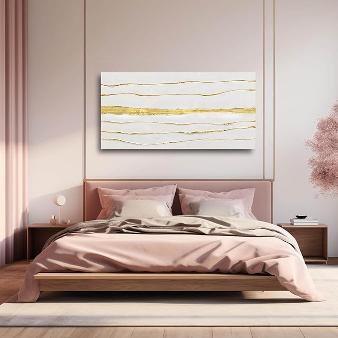 Gold Line Art Minimalist Canvas Prints Abstract Wall Decor White Pictures Wall Art for Home Dining Room Office 24x48 Inch Modern Artwork