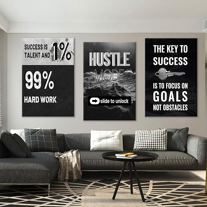 3 Pieces Motivational Canvas Poster Wall Art Office Decor Inspirational Sign Picture Print Inspiring Theme Painting Artwork for Modern Home Living Room Classroom Workplace Ready to Hang [72''Wx 36''H]