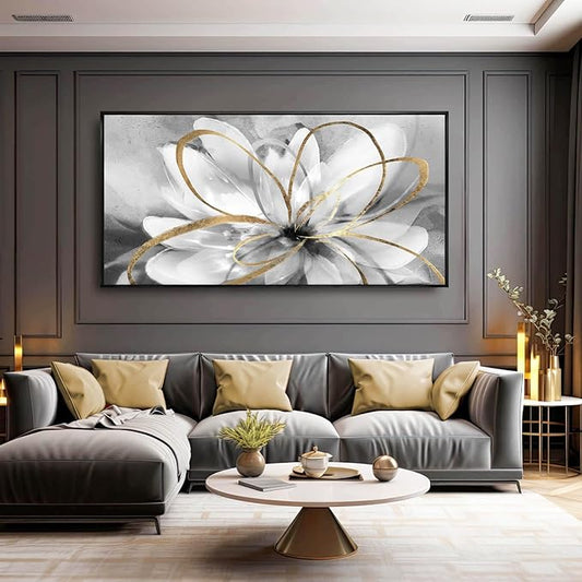 Kureful Botanical Canvas Wall Decor Abstract Floral Wall Art for Home Grey Artwork Contemporary Wall Painting for Office Large Size 29"x 58" Poster