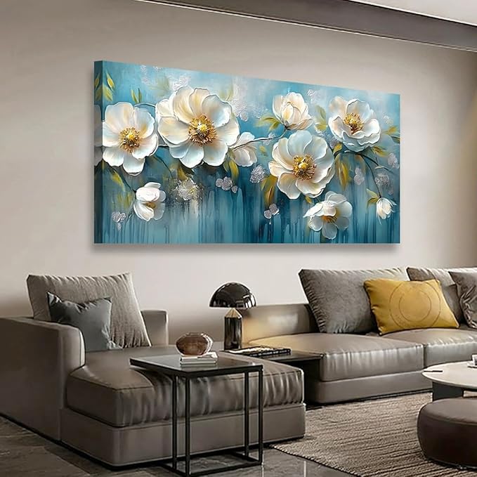 White Flower Pictures Canvas Wall Art for Living room Office Bedroom Wall Decor,Abstract Wall Art Print Modern Jasmine Oil Painting Artwork Waterproof Ready to Hang-20x40inch