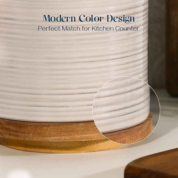 DOWAN 360° Rotating Extra Large Cooking Utensil Holder, 7.6" Kitchen Utensil Holder for Countertop, Utensil Crock for Farmhouse Kitchen Decor, Ceramic Stable Utensil Caddy, Soft White