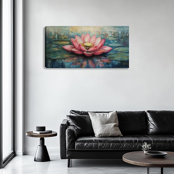 Large Pink Lotus Canvas Wall Art Zen Flower Picture Wall Decor Painting Artwork Framed for Bedroom Living Room Kitchen Yoga Room Office Home Decor 60L x 30W