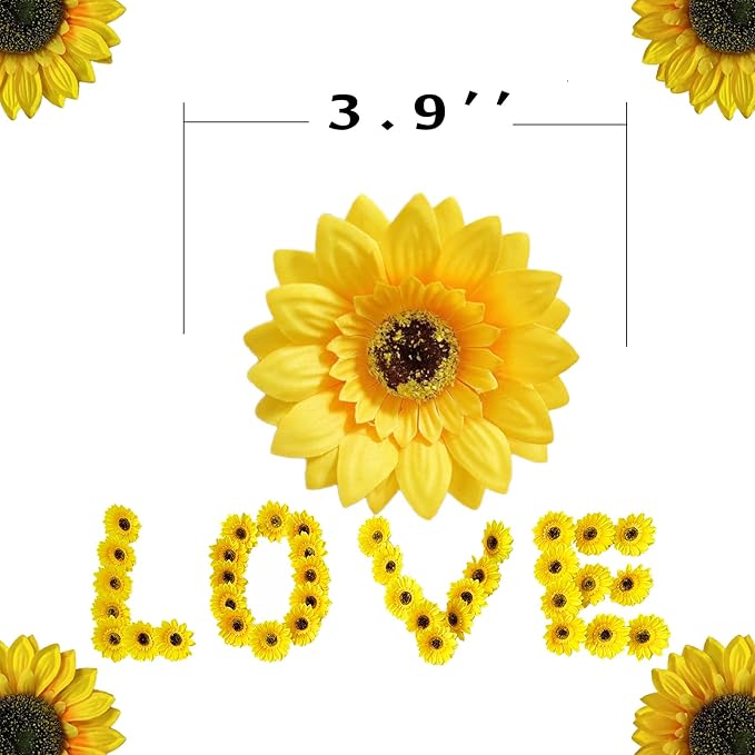 UKELER 50pcs 3.9" Artificial Sunflower Heads, Fake Sunflowers, Silk Sunflowers Decorations for Indoor Outdoor, Wedding Decoration, DIY Garden Decor, Party Decoration