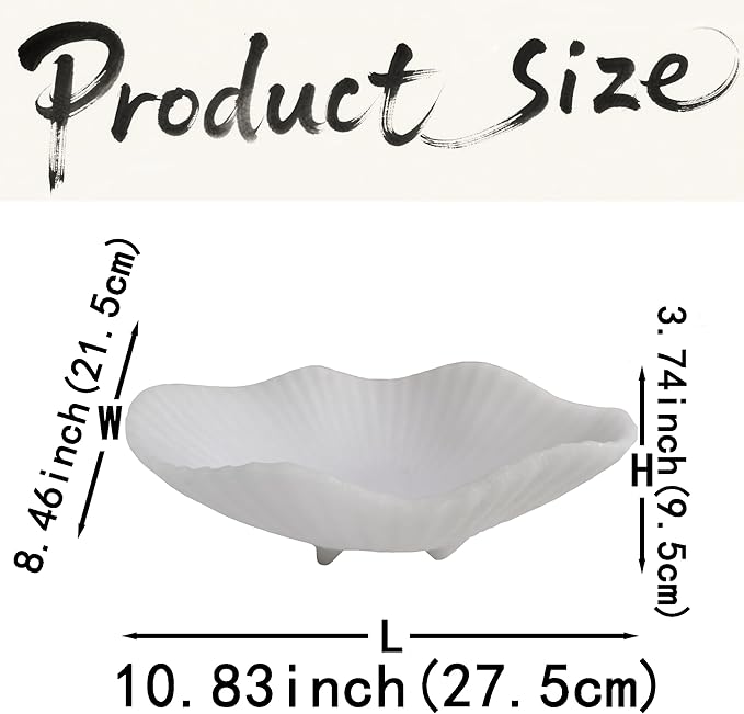 Large Decorative Bowl decor, Scalloped Pedestal Bowls,Modern Home Decor,Ruffle Decor,Stylish Key Bowl for Entry Table,Decorative Fruit Bowl for Kitchen Counter, Artificial Stone Milky white