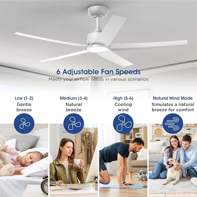 ocioc 52 Inch Smart Ceiling Fan,Modern Ceiling Fans with Lights and Remote,Compatible with Alexa/Google Home/APP,Reversible,Dimmable,3 CCT,Timer,White Ceiling Fan for Living Room,Bedroom