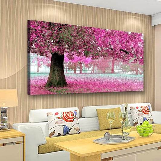 Tree of Life Wall Art Canvas Prints Natural Landscape Pictures Home Decor Pink and Green Paintings for Living Room Bathroom Bedroom Kitchen Decorations 20x40 Wooden Framed Artwork Easy Hanging