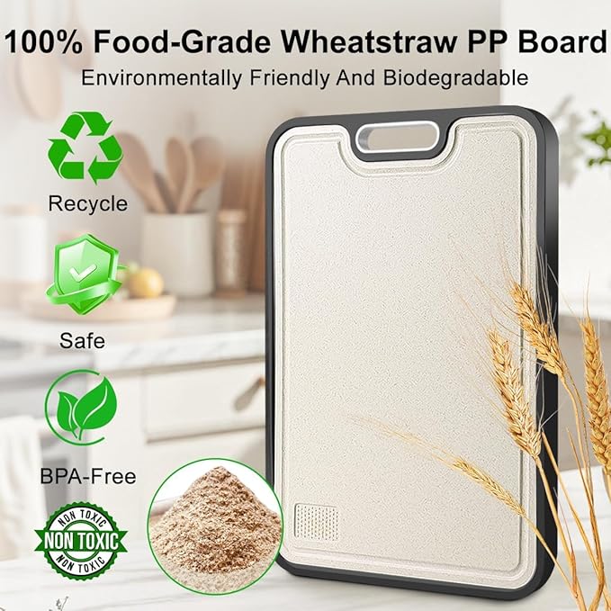 Titanium Cutting Board 16x11in – Pure Crystallized Titanium and Wheat Straw PP, Double-Sided, Non-Slip, Dishwasher Safe, For Kitchen, BBQ, Camping, Eco-Friendly Cutting Boards for Kitchen