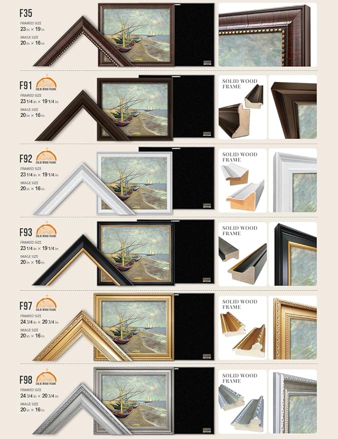 DECORARTS - Boats At Saintes Maire - Vincent Van Gogh Giclee Prints w/Antique Brown Frame for Wall Decor. Picture Size: 20x16, Total Size w/Frame: 23x19