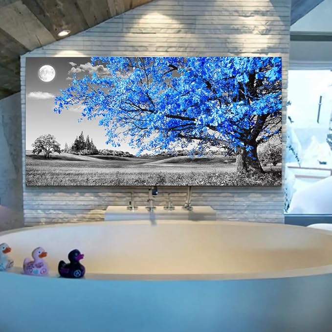 Wapluam Large Canvas Wall Art For Living Room Modern Wall Decor For Bedroom Black And White Wall Paintings Blue Tree Scenery Wall Pictures Prints Artwork Office Decor Aesthetic Home Decor 30" X 60"