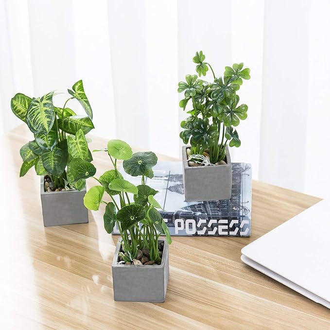 MyGift Artificial Plants Indoor, Set of 3 Small Fake Potted Plants, Faux House Plant for Home Decor