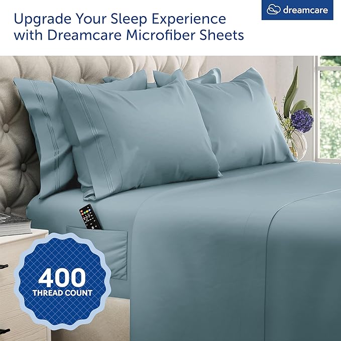 DREAMCARE King Size Sheets Set – 6 pcs Cooling Bed Sheets – up to 15” Deep Pocket King Sheet Set – 2500 Supreme Collection – Extra Soft 100% Brushed Microfiber Hotel Luxury with Side Pocket – M Blue
