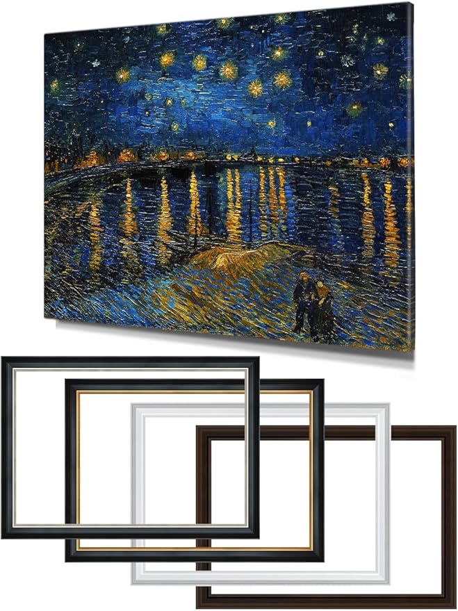DECORARTS - Starry Night Over The Rhone by Vincent Van Gogh Art Reproduction. Oversize Solid Wooden Frame Matching with Giclee Prints Canvas Wall Art. Total framed size: 43x35