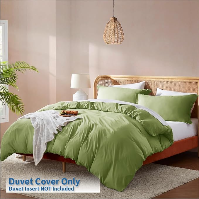 Nestl Calla Green Duvet Cover Queen Size - Soft Double Brushed Queen Duvet Cover Set, 3 Piece, with Button Closure, 1 Duvet Cover 90x90 inches and 2 Pillow Shams