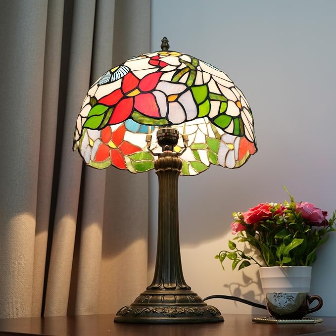 Tiffany Style Stained Glass Table Lamp 12-Inch Blue Hummingbird Reading Bedside Lamp Suitable for Study Living Room Bedroom Coffee Shop Retro Table Lamp Home Decoration Art