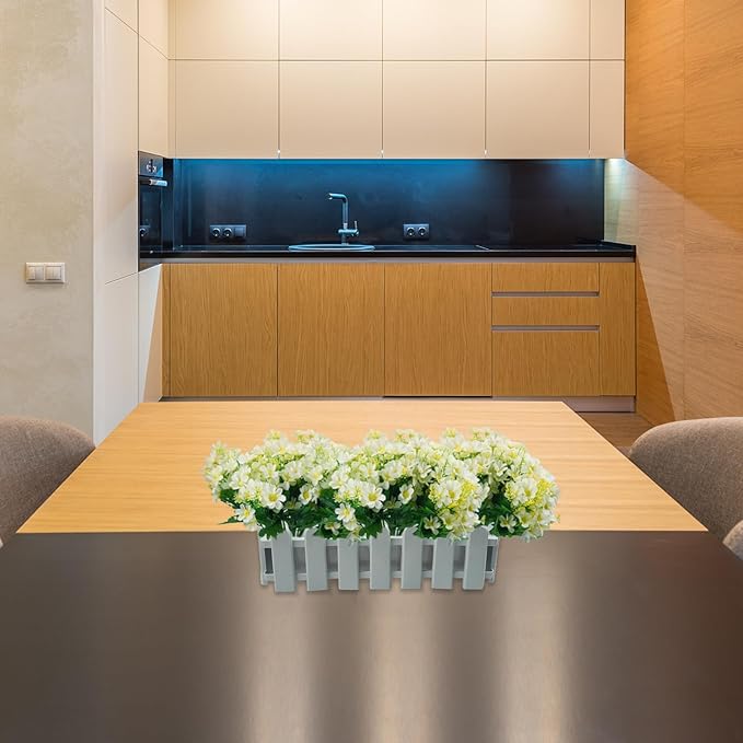 Uieke 12 Bundles Artificial Fake Flowers Outdoors UV Resistant Faux Daisy Mums Silk Flowers Bulk No Fade Shrubs Plants for Indoor Outside Home Wedding DIY Garden Porch Summer Décor (White)