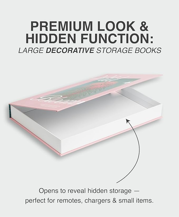 Set of 2 Decorative Books – Botanical Faux Books with Hidden Storage, Coffee Table Decor, Bookshelf Decoration, Decorative Storage Box, Faux Book Set, 12.2x8.6x1.5” & 11x7.7x1.2”