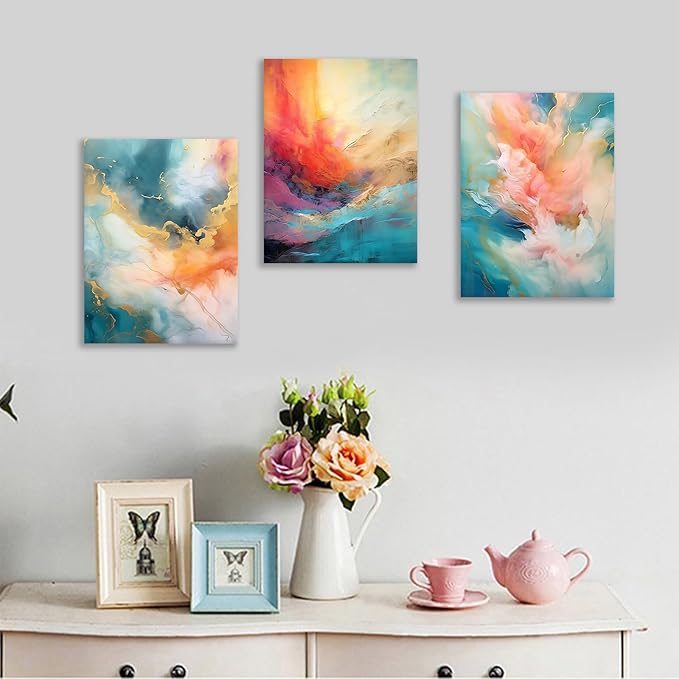 Abstract Canvas Wall Art Colorful Picture Painting Wooden Framed Rendering Posters Prints Artwork for Modern Home Women Bedroom Bathroom Kitchen Hotel Ready to Hang [36''W x 16''H]