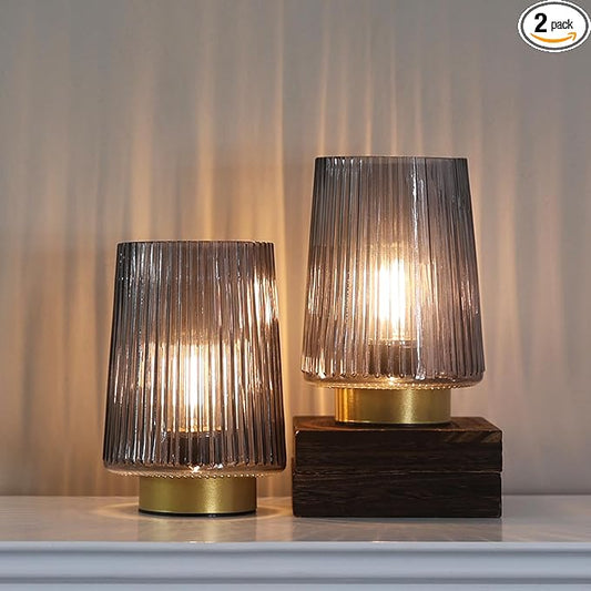 Battery Powered Lamp with Timer, Cordless Small Table Lamps Battery Operated with LED Bulb, Decorative Bedside Lamp for Living Room Grey 2Pack