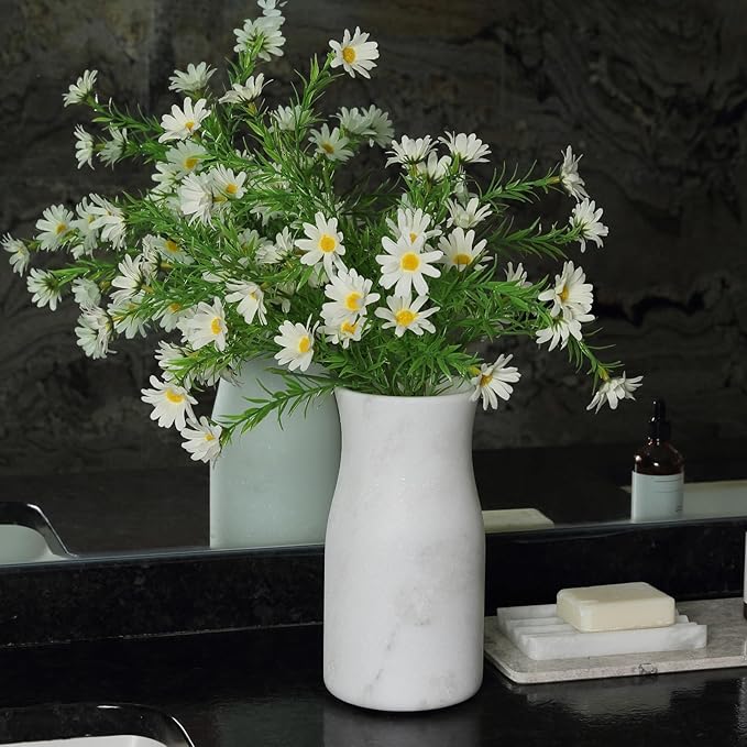 White Marble Vase for Flowers, 8.66" Minimalist Modern Frosted Flower Vase for Home Decor, Decorative Vases for Centerpieces, Living Room, Dining Table, Office, Boho Farmhouse Decor