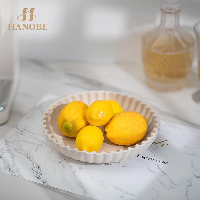 Hanobe Decorative Bowl Home Decor: Large Centerpiece Bowls for Living Room Coffee Table Resin Scalloped Ruffle Key Tray for Entryway Console Accent Display Fruit for Dinning Table Kitchen Counter