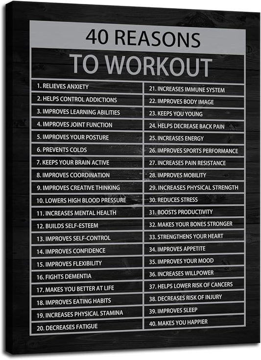 Motivational Quotes Exercise Canvas Wall Art 40 Reasons to Workout Inspirational Fitness Picture Print Inspiring Poster Paint Frame Artwork for Office Home Gym Wall Decor[18" W x 24"H]