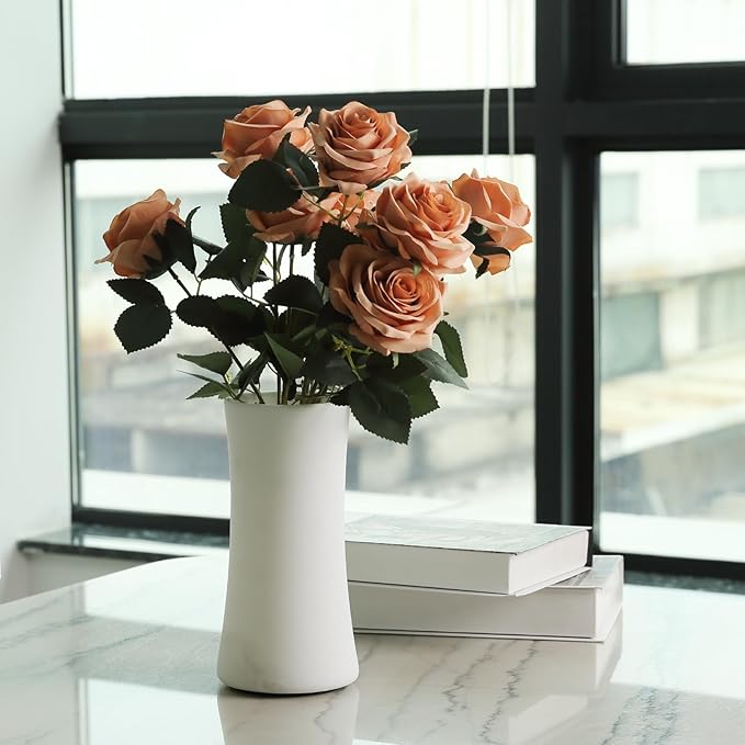 White Marble Vase for Flowers, 8.66" Minimalist Modern Frosted Flower Vase for Home Decor, Decorative Vases for Centerpieces, Living Room, Dining Table, Office, Boho Farmhouse Decor