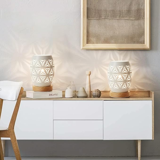 OuXean Bedside Table Lamp, Small Night Light Metal Lampshade and Wood Base, E12 40W Desk Lamp for Bedroom Living Room Home Decor Office Restaurant Bar, White, Without Bulb