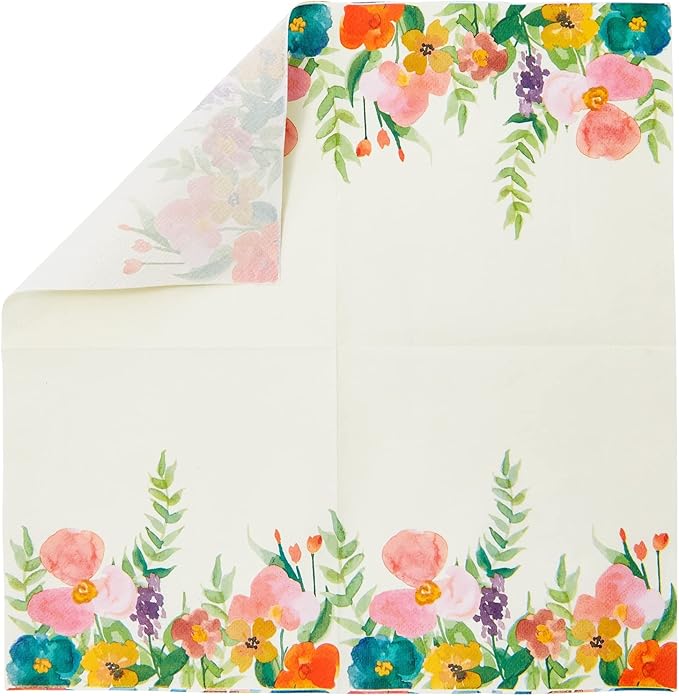 Juvale 100-Pack Floral Disposable Paper Napkins - 6.5 x 6.5 in Folded, 13 x 13 in Unfolded, Multicolor Vintage Wildflower, 2-Ply - For Garden Party Decor & Wildflower Party Decorations