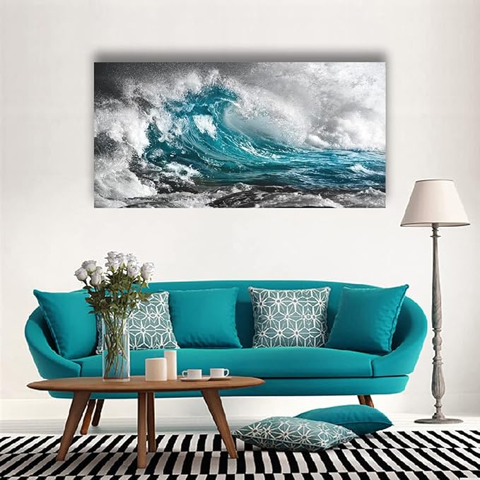 Sea Wave Pictures Canvas Wall Art For Living Room Bedroom Wall Decor,Surge Wall Art Print Paitnings for Home Decor,Morden Artwork Sea Seascape Canvas Art Waterproof Ready to Hang-20x40Inches