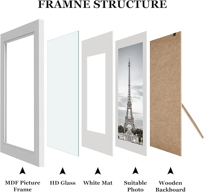 Picture Frames Set of 10 White, Bulk MDF Frames for 8x10, 5x7, 4x6 Photos Real Glass for Wall or Tabletop