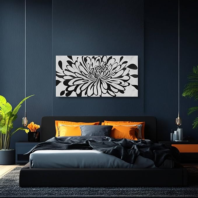 GAIDUOMAI Canvas Prints Wall Art for Living Room Chrysanthemum Artwork Badroom Black and White Wall Decor Minimalist Art for Dining Room 24"x48"