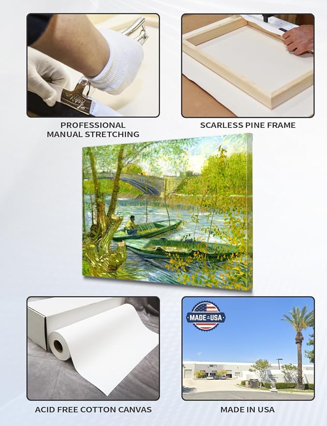 DECORARTS - Fishermen And Boats From The Pont De Clichy, Vincent Van Gogh Art Reproduction. Giclee Canvas Prints Wall Art for Home Decor 30x24