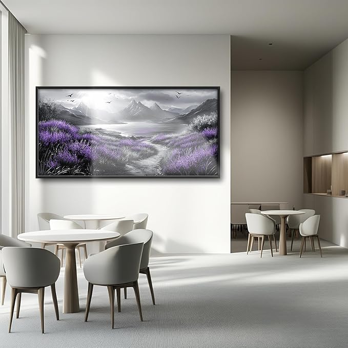 Olivine Large Wall Art, Landscape Pictures Wall Decor, Black And White Mountain Painting, Purple Nature Scenery Canvas Prints, Framed Artwork for Living Room Bedroom Bathroom Office Home 60"x30"