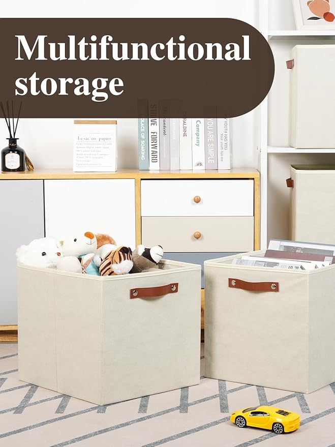 Temary Cube Storage Bins 4Pack Foldable Storage Baskets for Clothes Shelf Basket with Handles, Fabric Storage Boxes Organizer Bins for Home (Beige, 13x15x13 Inch)
