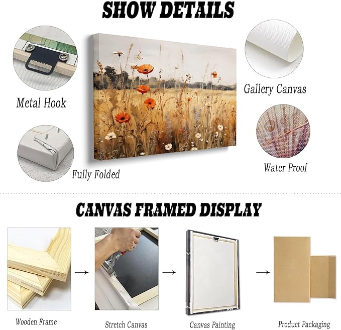 Framed Fall Wildflowers Wall Art Autumn Flowers Wall Decor Wildflower Canvas Print posters Autumn Aesthetic Decor 11x14"framed