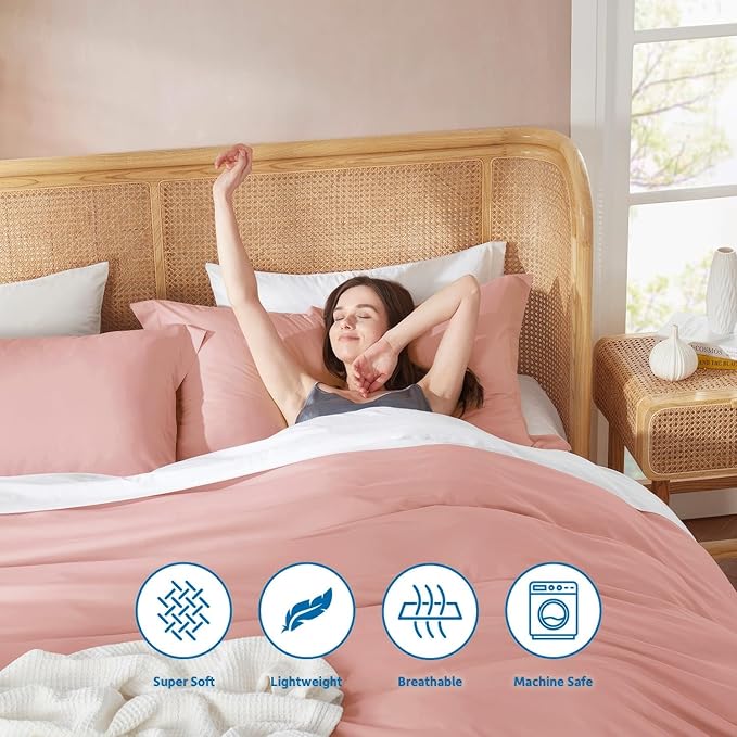 Nestl Twin Duvet Cover Set with Comforter Insert - Blush Pink 3 Piece 68x90 Duvet Cover & 1 Pillow Sham with White Quilted Down Alternative Comforter, Ultra Soft, All Season