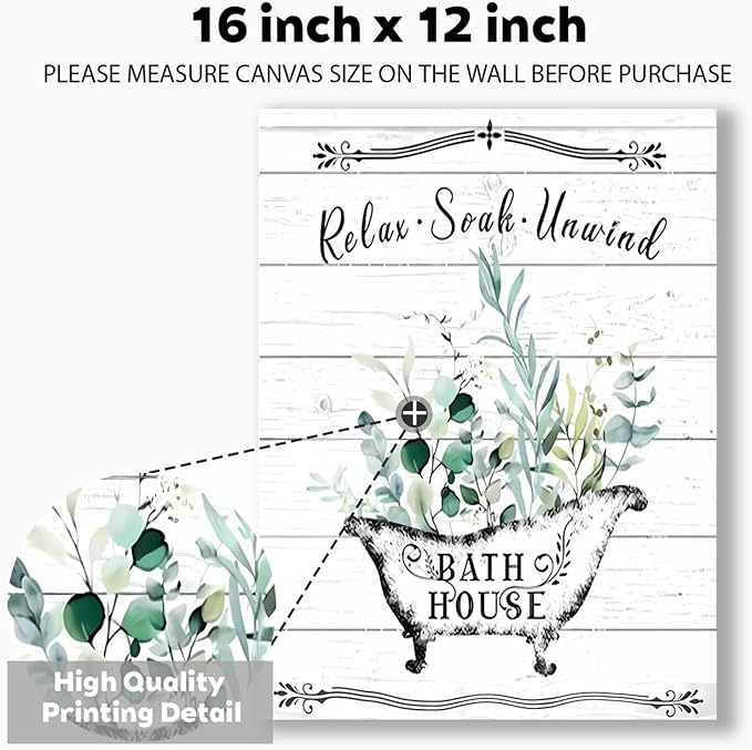 Floral Canvas Wall Art, Flowers Leaves Wall Decor, Rustic Wood Backdrop Bathroom Decor For Vintage Farmhouse Framed Canvas Artwork Ready to Hang 12x16inch