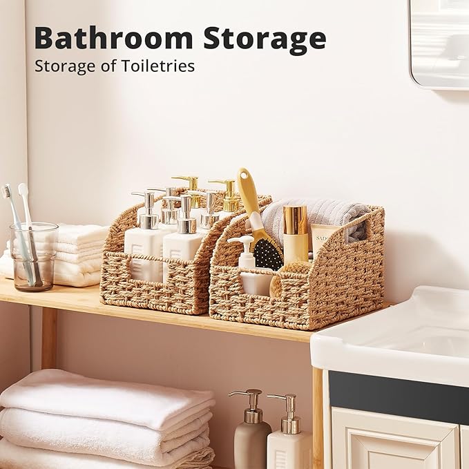 OIAHOMY Pantry Baskets for Organizing, Paper Rope Baskets with Built-in Handles, Wicker Storage Bins for Shelves, 2 Pack-Yellow