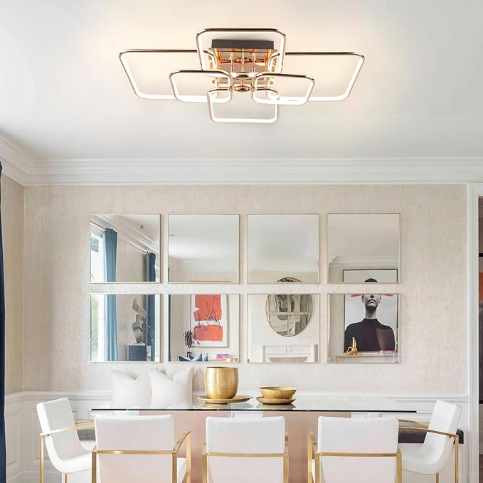 72W Modern LED Ceiling Light 6-Square Dimmable Ceiling Light Fixtures with Remote 3000K-6000K Gold Close to Ceiling Lights Flush Mount Ceiling Lamp for Bedroom Living Room Dining Room