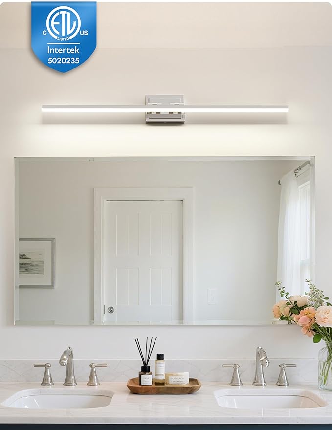 NIORSUN 39.4 Inch Modern Bathroom Light Fixture, 24W 5CCT Dimmable LED Chrome Bathroom Vanity Lights Over Mirror, Vanity Lights for Bathrooms Restroom Mirror- ETL Certified
