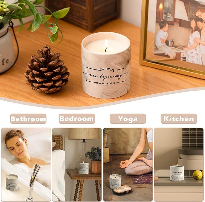 FreeJac House Warming Gifts New Home Housewarming Gift for Women Men Friend - New Home Gift Ideas New Homeowner Gifts House Warming Decoration Party Decor Ceramics Sandalwood Scented Candle 6oz