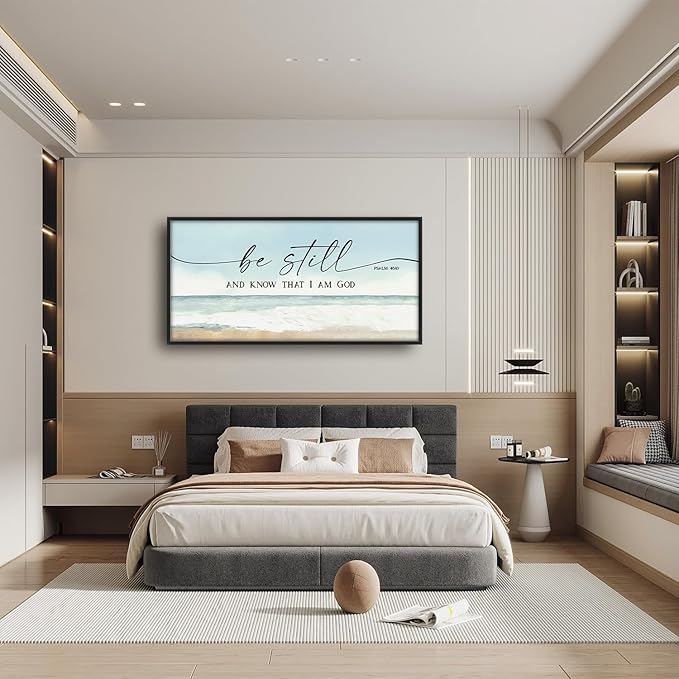 Flintis Large Christian Wall Art Be Still and Know That I Am God Sign Pictures Wall Decor Bible Verse Canvas Painting Print Artworks Framed for Living Room Bathroom Master Bedroom Office 60L x 30W