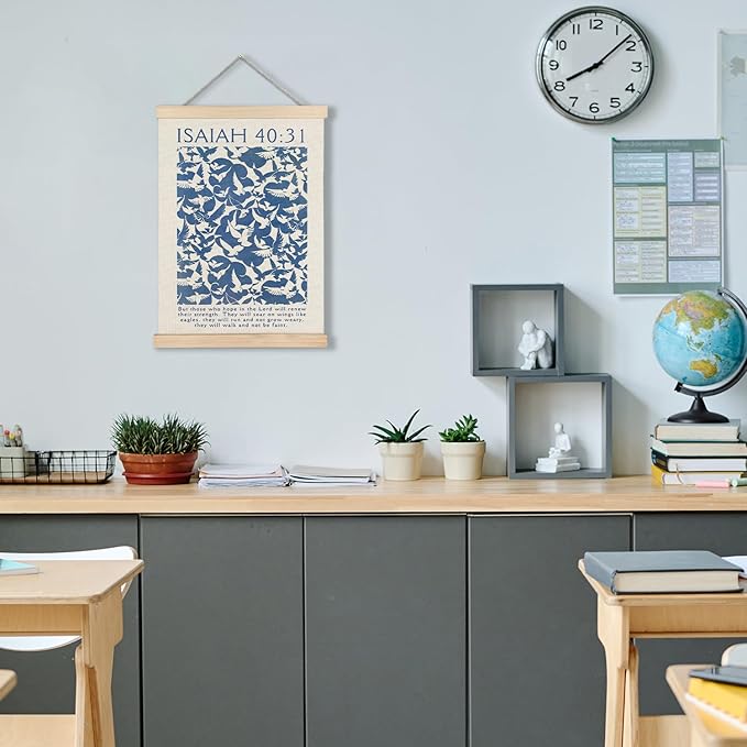 Supwhd Isaiah 40:31 Eagles Christian Wall Art with Wooden Poster Hanger, God is Good Bible Verses Posters Wall Art Decor, Christian Wall Decor for Home Room, 16x24