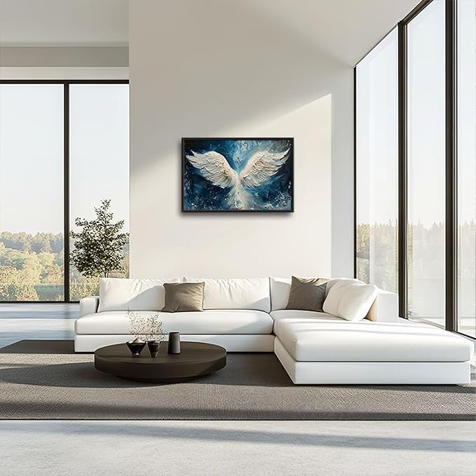 Angel Wings Large Wall Art for Living Room Framed, Angel Wall Decor Pictures, Christian Holy White Wing Canvas Print Painting, Aesthetic Artwork Bedroom Office Home Decor 36"x24"