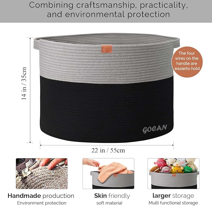 Extra Large Storage Laundry Basket 22" X 22"X 14" Cotton Rope Woven Basket for Blanket Basket with Handles for Living Room Toys Storage XXXL