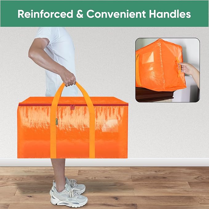 BALEINE 6-Pack Oversized Moving Bags with Reinforced Handles, Heavy-Duty Storage Tote for Clothes, Moving Supplies (Orange, 6-Pack)