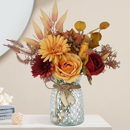 Leftover Fake Fall Flowers in Vase,Fall Flower Arrangements,Fall Floral Arrangement,Fall Table Decor,Fall Centerpieces for Tables,Fall Kitchen Decor,Fall Coffee Table Decor