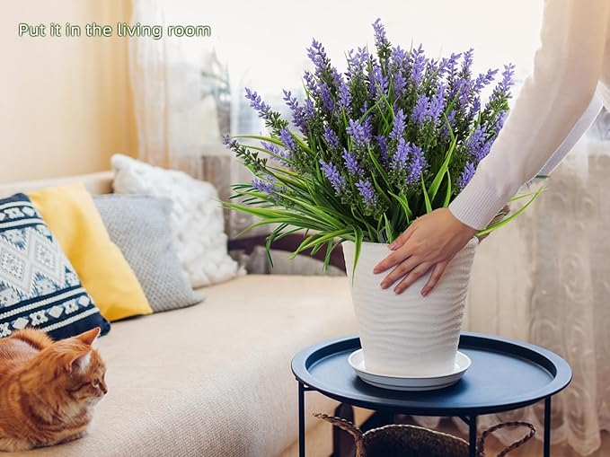 Artificial Outdoor Flowers UV Resistant Fake Outdoor Plants, Fake Monkey Grass with Flowers,Faux Greenery for Indoor Outside Hanging Plants Garden Porch Window Box Home Wedding Farmhouse Décor(Purple)