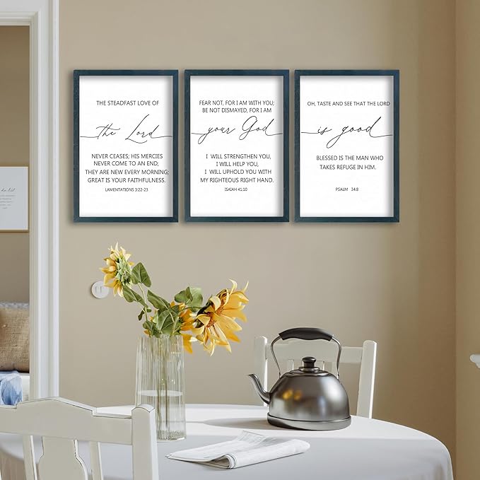SRSZHIYUE Bible Verses Wall Decor Set of 3, 16"x11" Christian The Lord Your God Is Good Scripture Sign, Holy Religious Living Room Jesus Christ Prayer Faith Motivational Quotes Faith Wall Hang (Black)