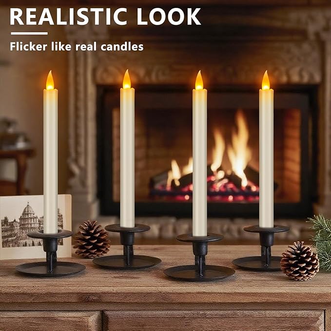 Flameless Taper Candles with Remote, 10" White Battery Operated Led Candlesticks with Flickering 3D Flame, Fake Taper Candles for Christmas Thanksgiving Wedding Home Décor (Ivory, 24 Pack)